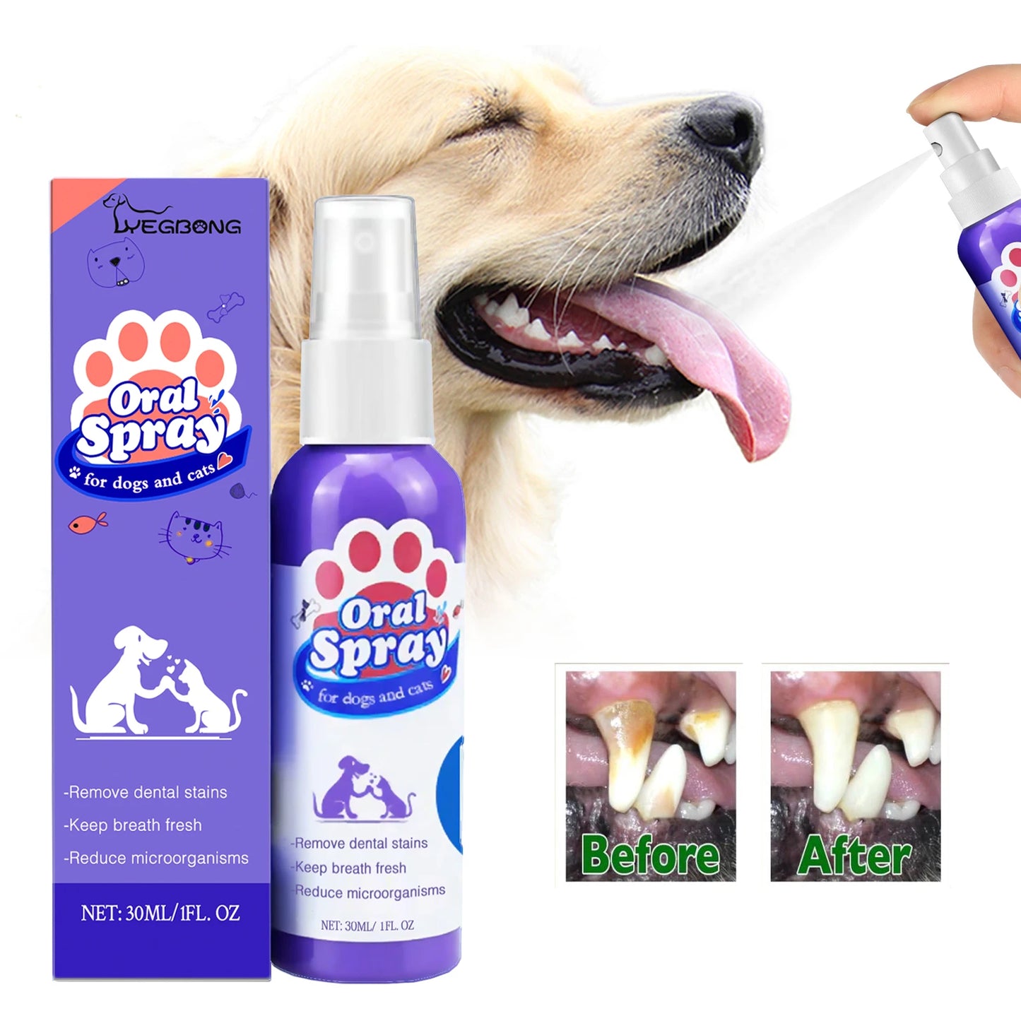 Oral Care Pet Spray – Tartar & Plaque Remover, Breath Freshener, No Brush Needed (30ml)
