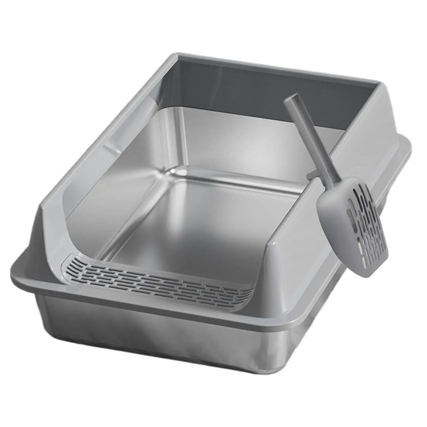 Stainless Steel High-Sided Cat Litter Box with Lid & Scoop