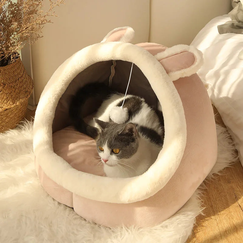Cartoon Cat Cave Bed – Removable, Washable & Cozy Sleeping Mat for Pets