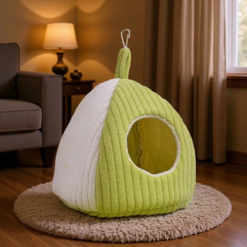 Warm Fleece-Lined Parrot Nest – Hanging Yellow Bed for Small Birds