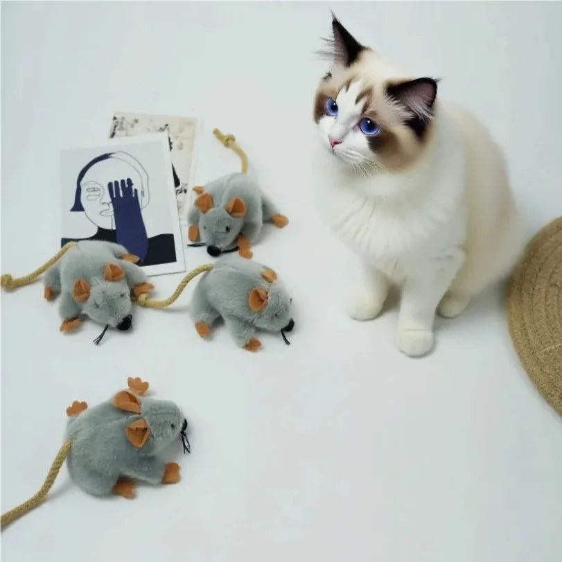 Gray Plush Mouse Cat Toy – Indoor Chew & Play Kitten Toy