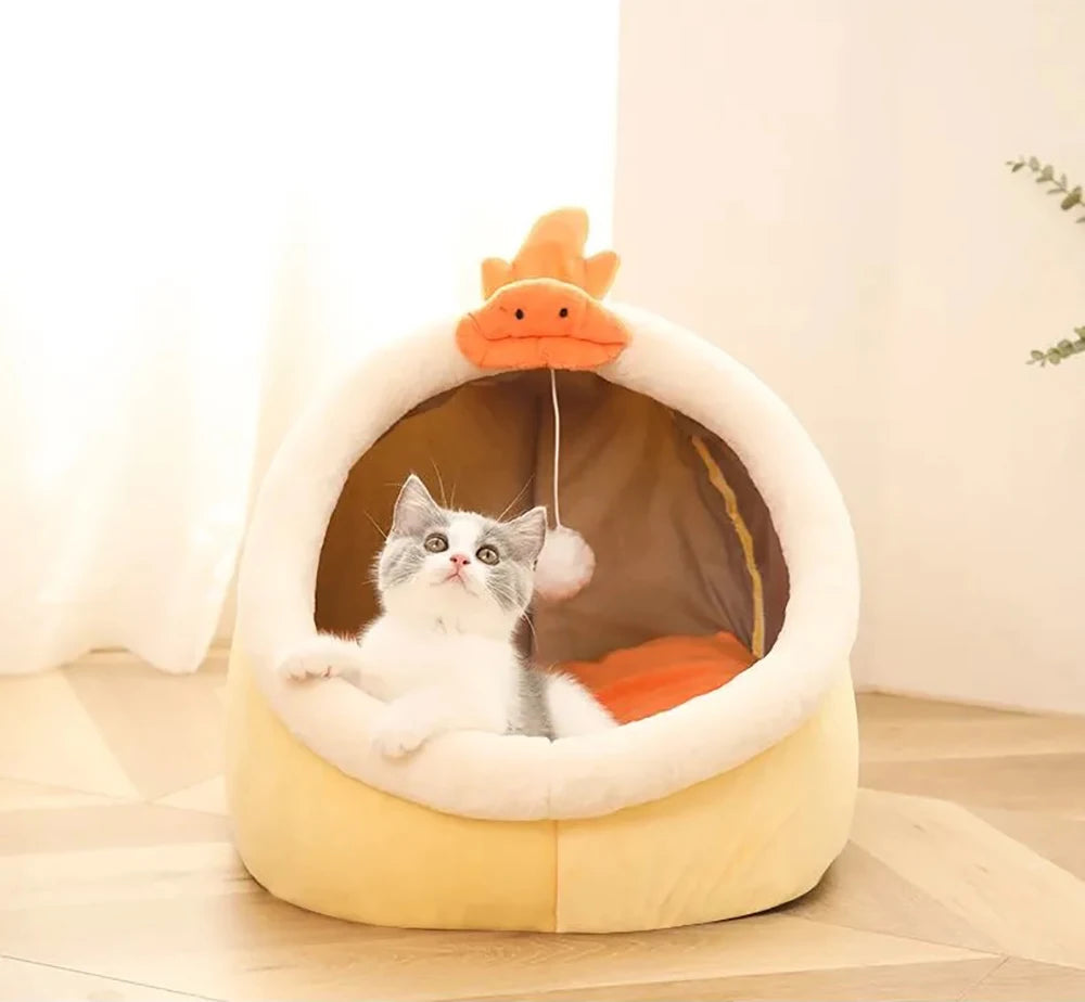 Cartoon Cat Cave Bed – Removable, Washable & Cozy Sleeping Mat for Pets