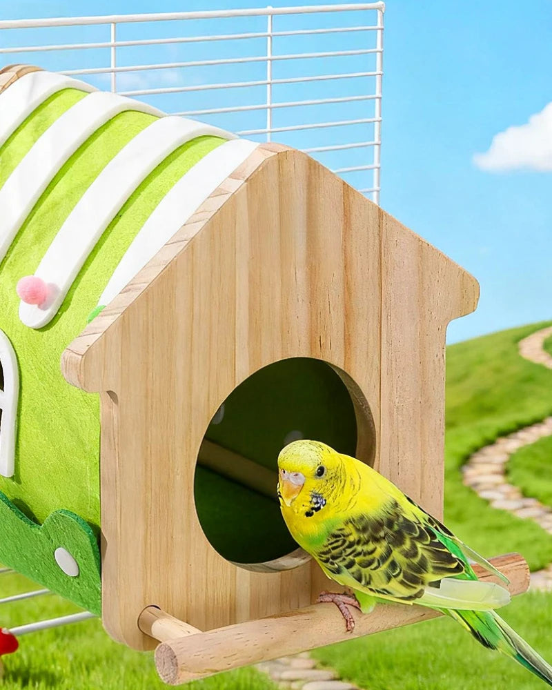 Winter Felt Wood Parakeet Nest Box – Colorful Bird House for Lovebirds & Cockatiels