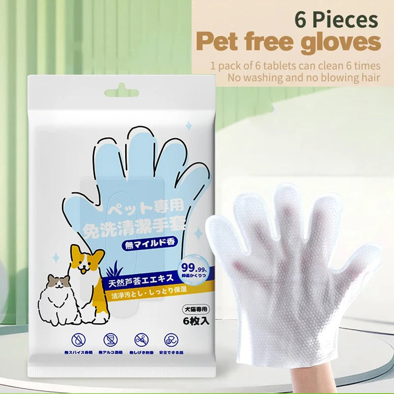 Pet Wash Cleaning Gloves for Cats & Dogs – 6pcs Deodorizing Bath & Grooming Wipes