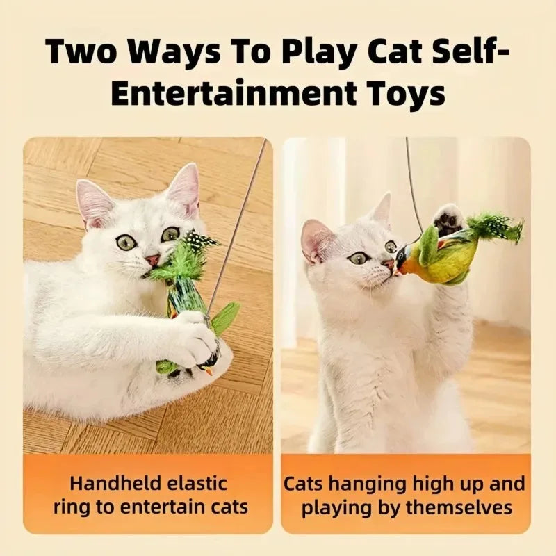 Interactive Cat Toy with Bird Sound & Elastic Rope