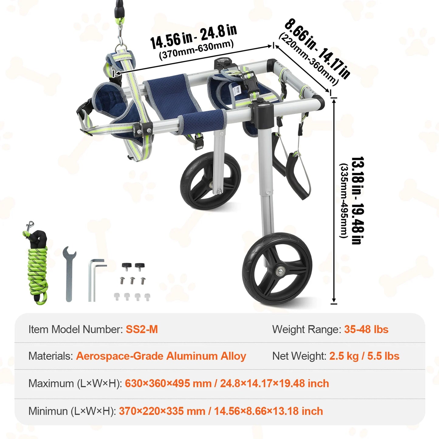 SucceBuy 2 Wheels Dog Wheelchair for Back Legs Pet Wheelchair Dog Cart/Wheelchair for Disabled Paralysis Hind Limb Weak Pet