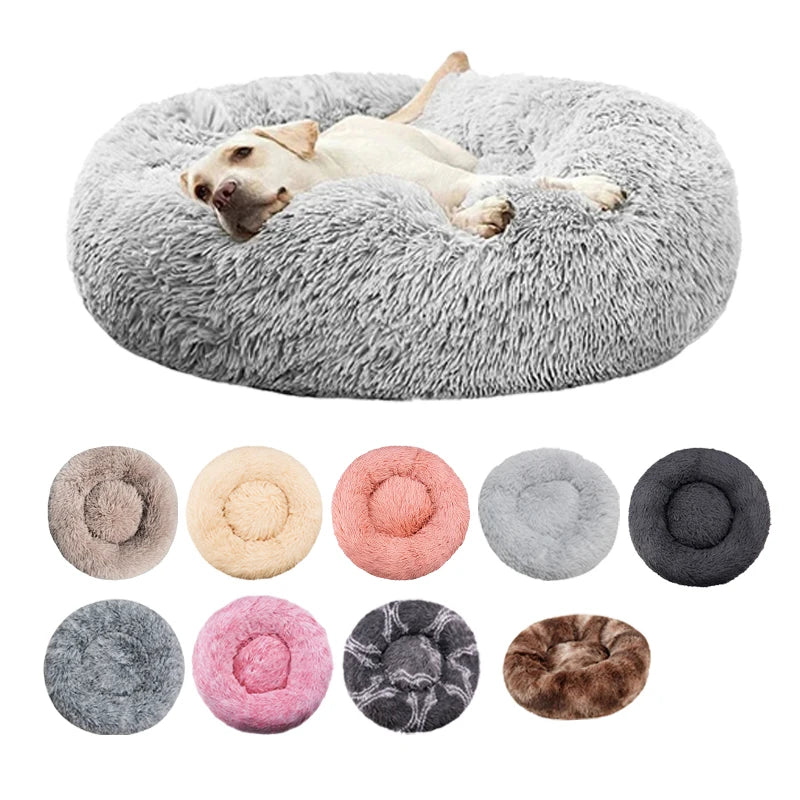 Washable Round Dog & Cat Bed – Cozy Winter Plush Basket for All Sizes