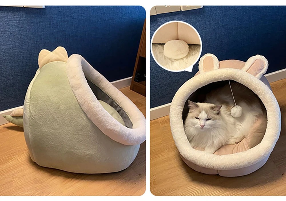 Cartoon Cat Cave Bed – Removable, Washable & Cozy Sleeping Mat for Pets