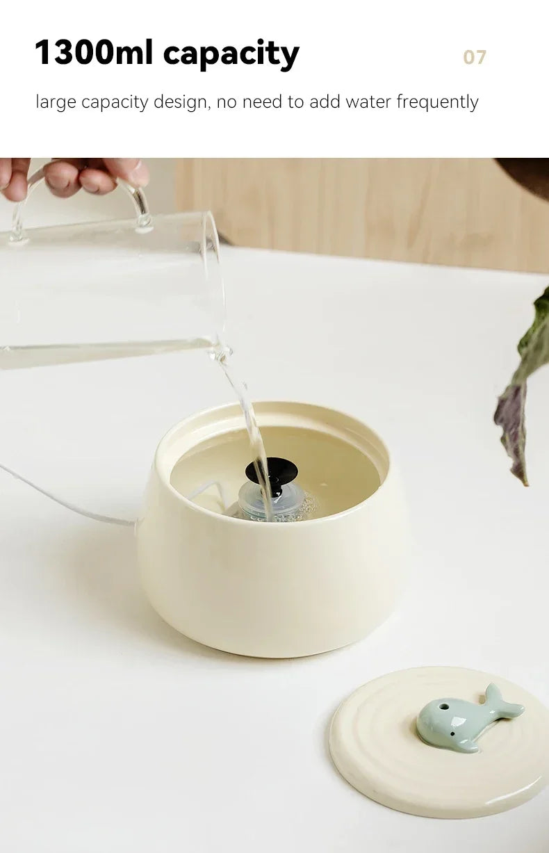 1.3 L Ceramic Cat Water Fountain USB Charging Pet Water Feeders Dogs Automatic Circulating Filtration Flow Water Dispenser