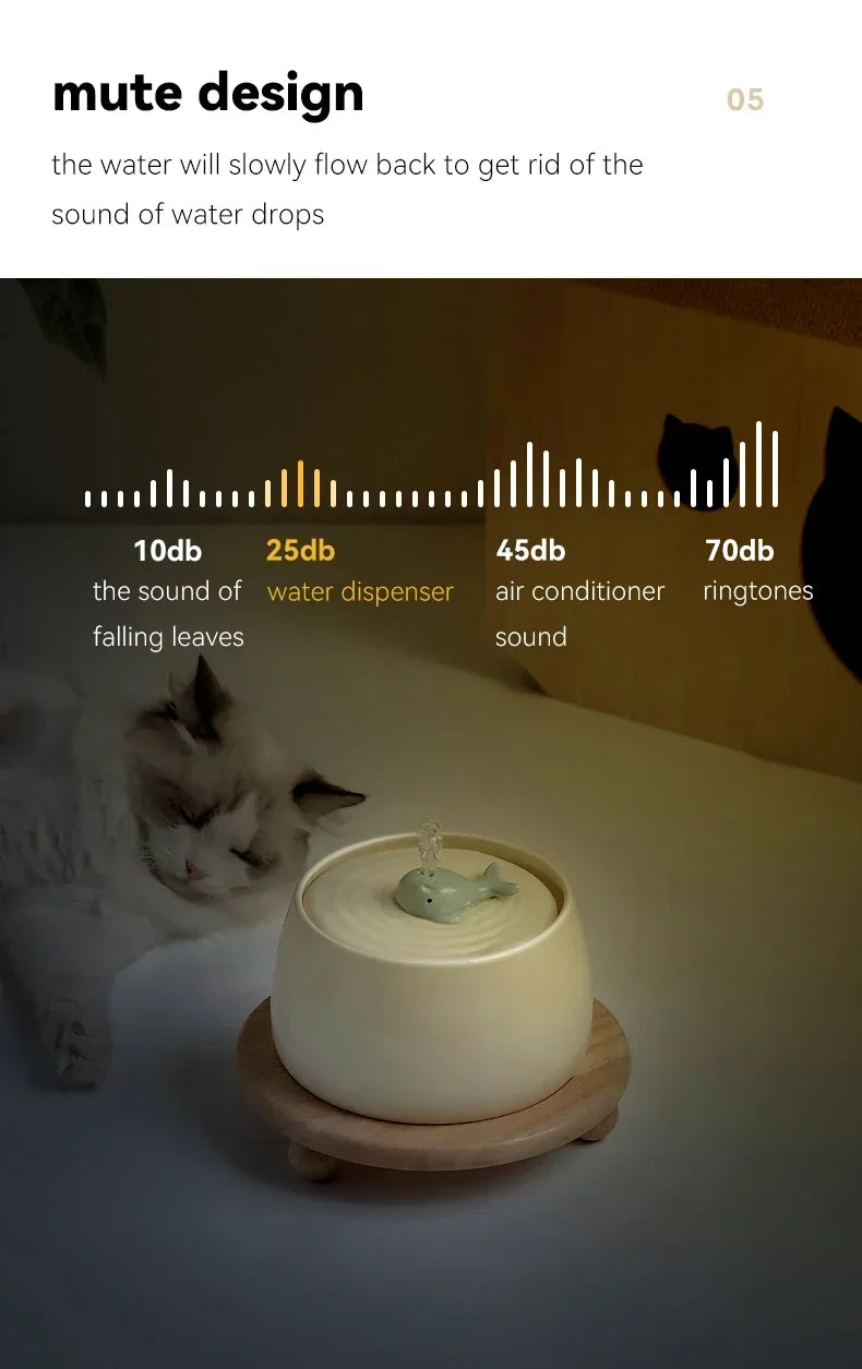 "Ceramic Cat Water Fountain 1.3L – USB Rechargeable & Filtered"