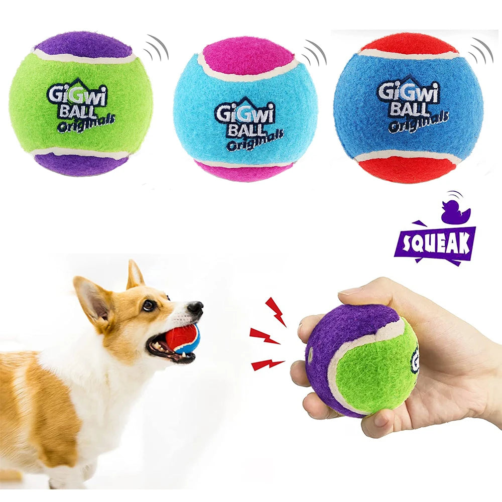 2pcs Pet Dog Squeaky Toys Ball Tennis Ball Interactive Dog Toys High Bounce Sound Rubber Ball for Dog Training Outdoor Play Ball