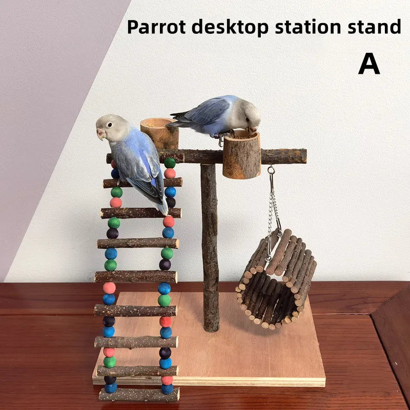 Solid Wood Parrot Stand – Interactive Training & Playground Pole for Birds