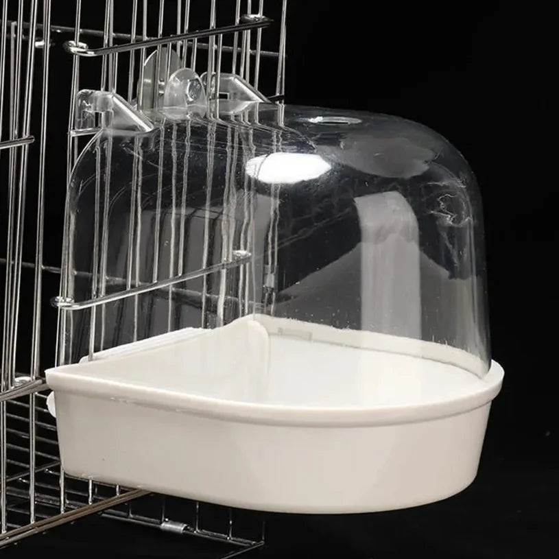 Clear Hanging Bird Bath – Cage Accessory for Parakeets, Canaries & Cockatiels