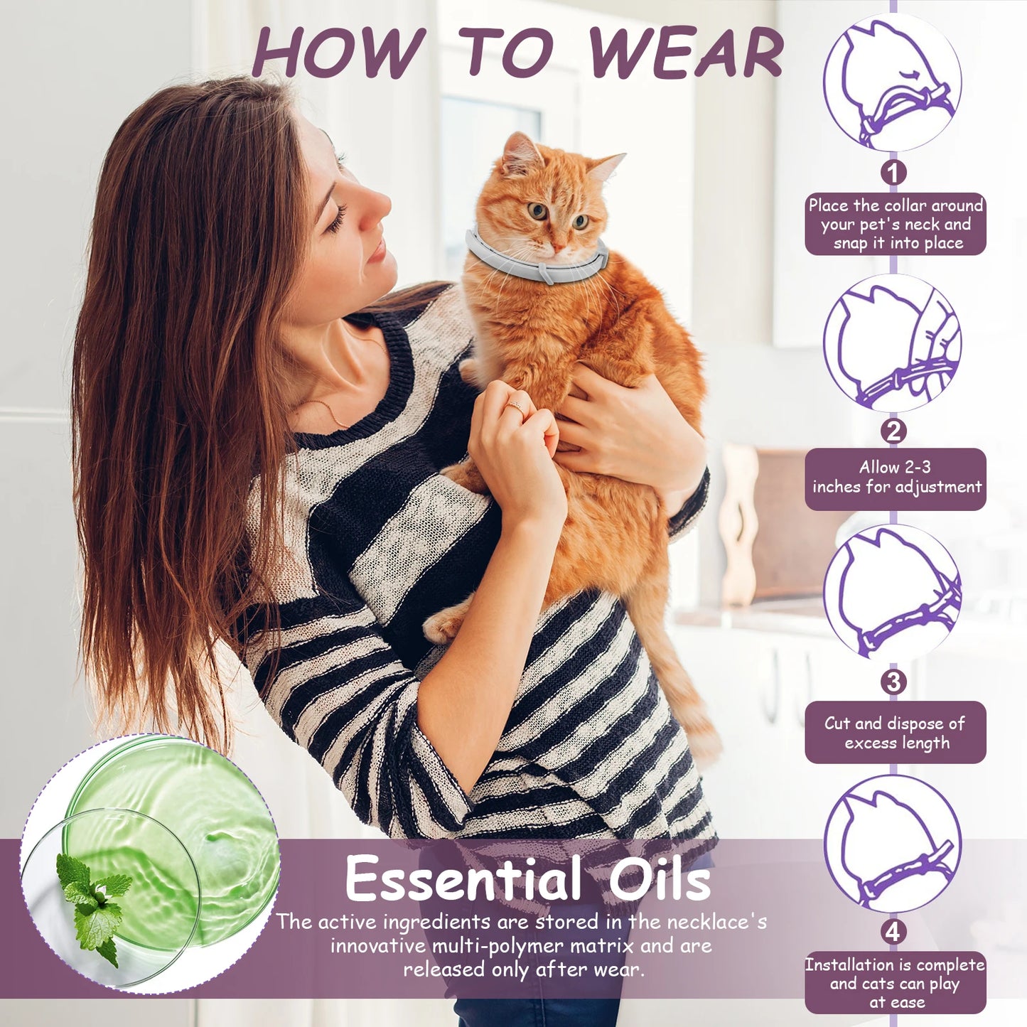 Pet Calming Collar for Cats & Dogs – Adjustable Pheromone Anxiety Relief, Natural Soothing & Relaxing