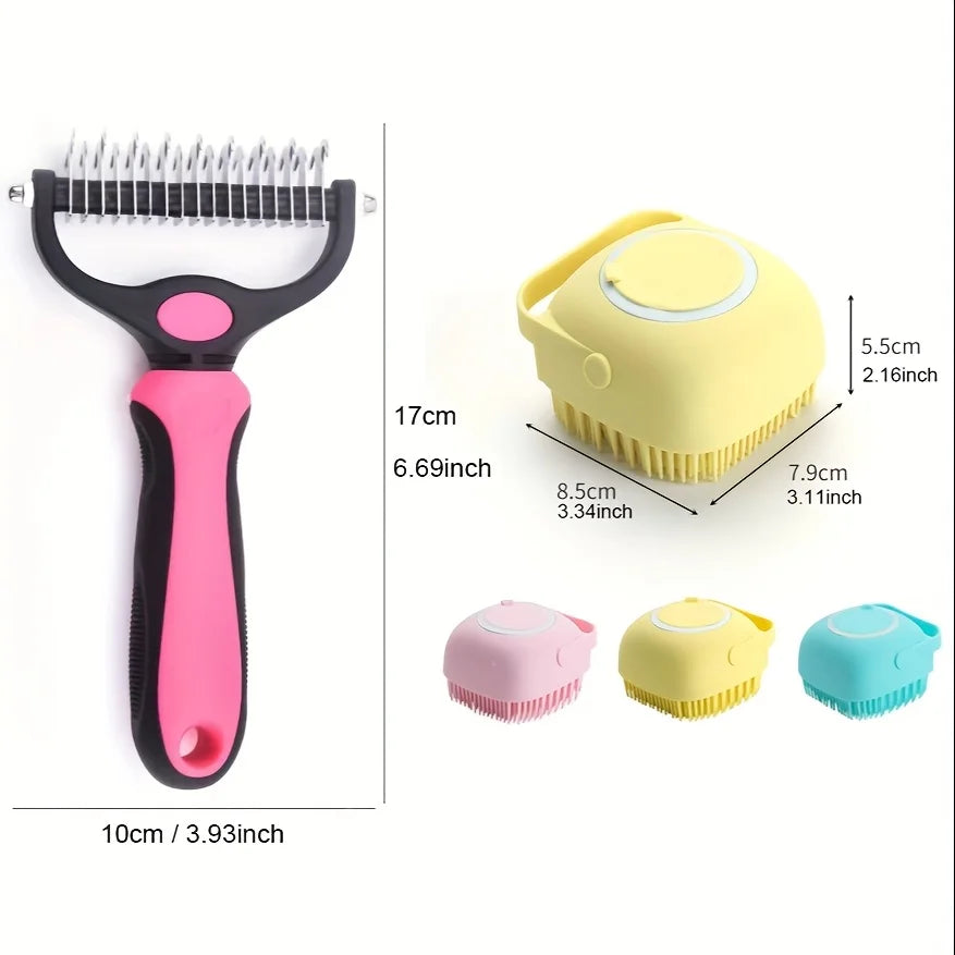 Dual-Sided Pet Grooming Brush – Stainless Steel Deshedding & Silicone Massage for Dogs & Cats