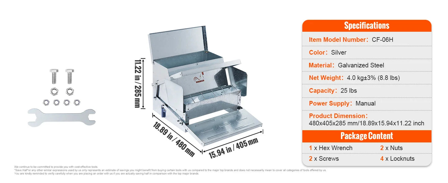 Automatic Chicken Feeder 25 lb Capacity – Galvanized Steel Poultry Feeder for Up to 10 Chickens