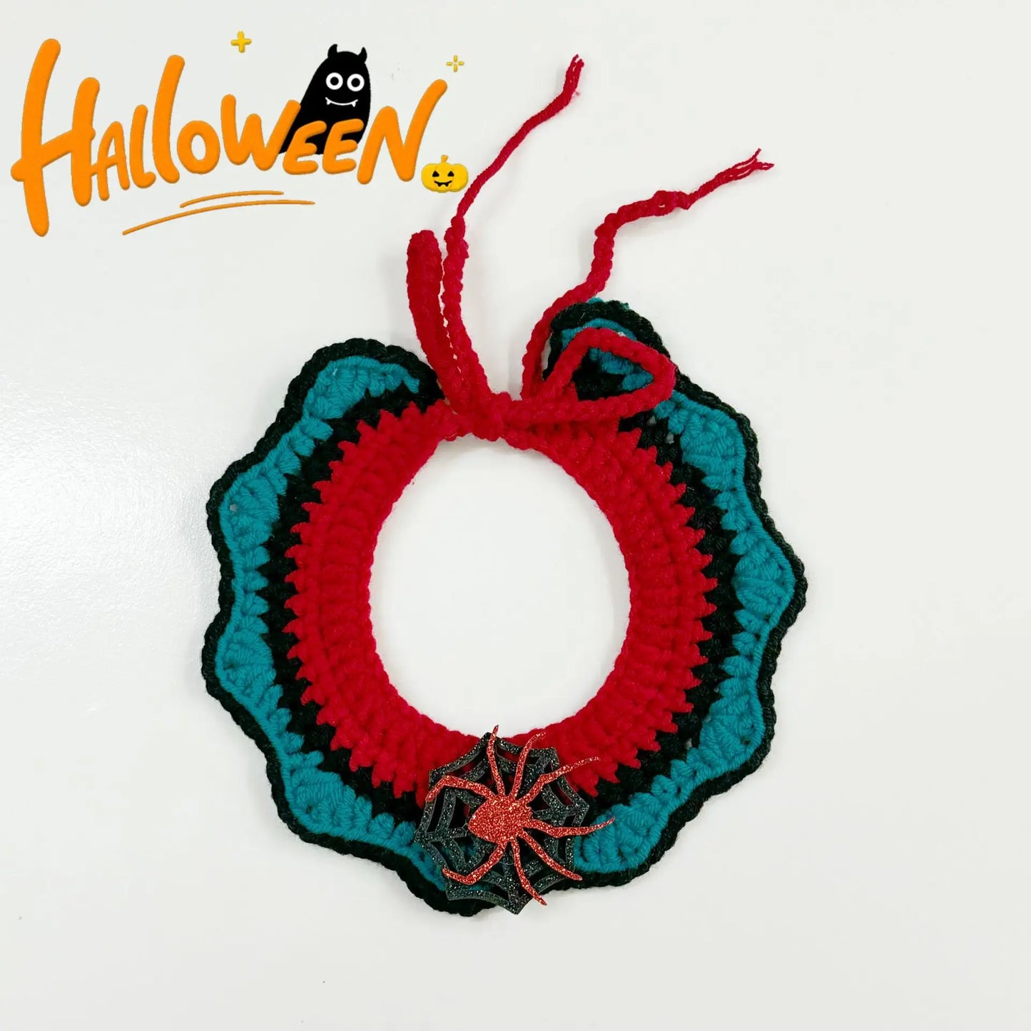 Handmade Halloween Pet Collar – Knitted Crochet Scarf for Cats & Dogs Pumpkin Design