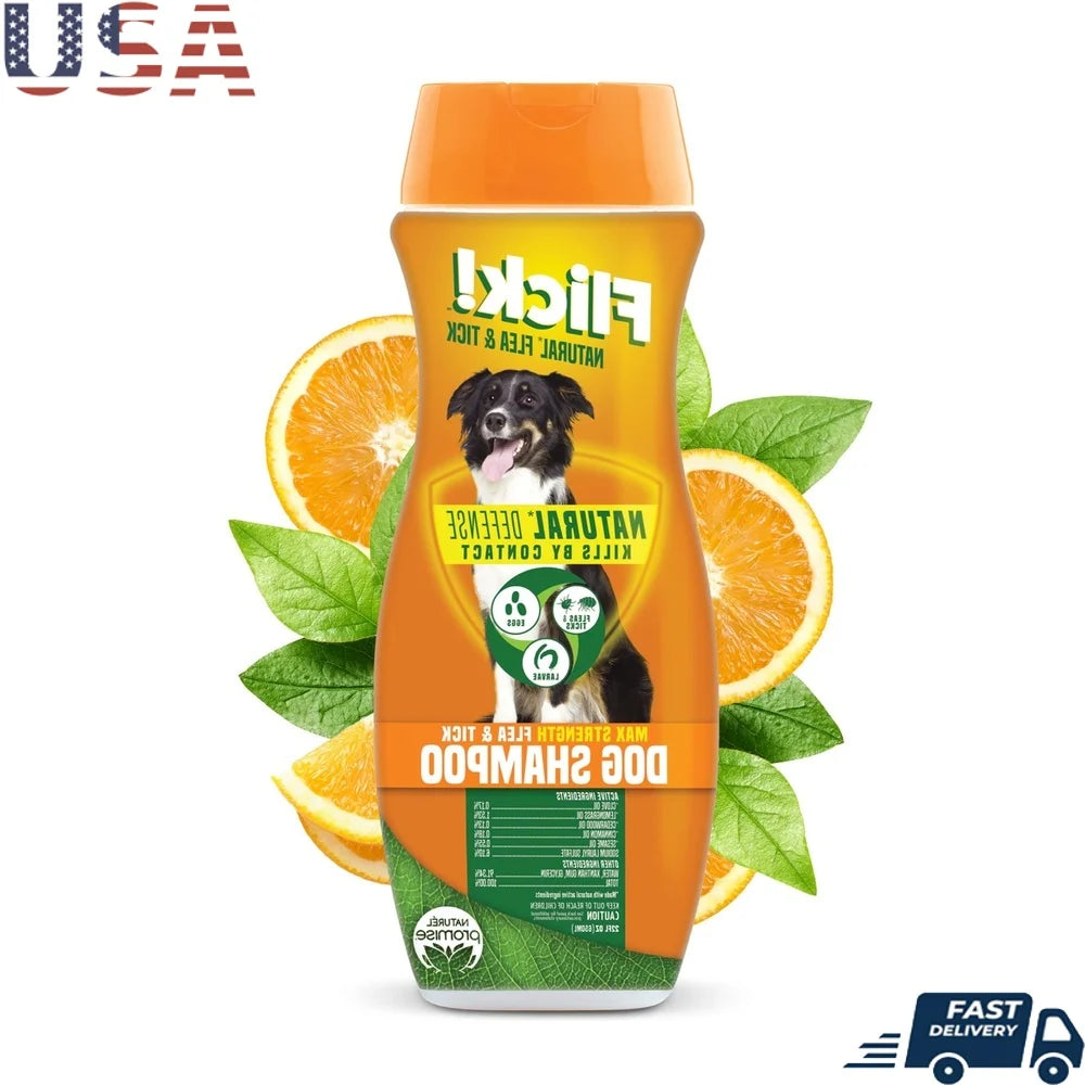 Natural Flea & Tick Dog Shampoo – Max Strength, Essential Oils, Soap-Free, Repels Fleas, Ticks & Mosquitoes