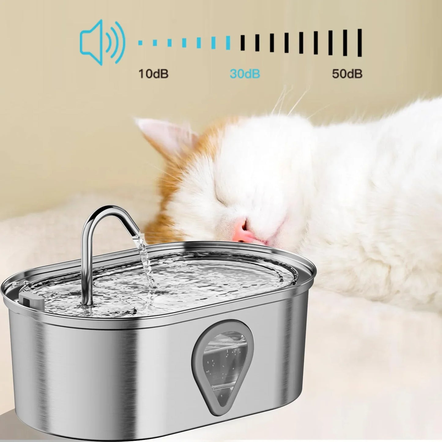3.5L Stainless Steel Cat Water Fountain with Water Level Window Pet Fountain Cat Dog Water Dispenser for Multiple Cats Fountain