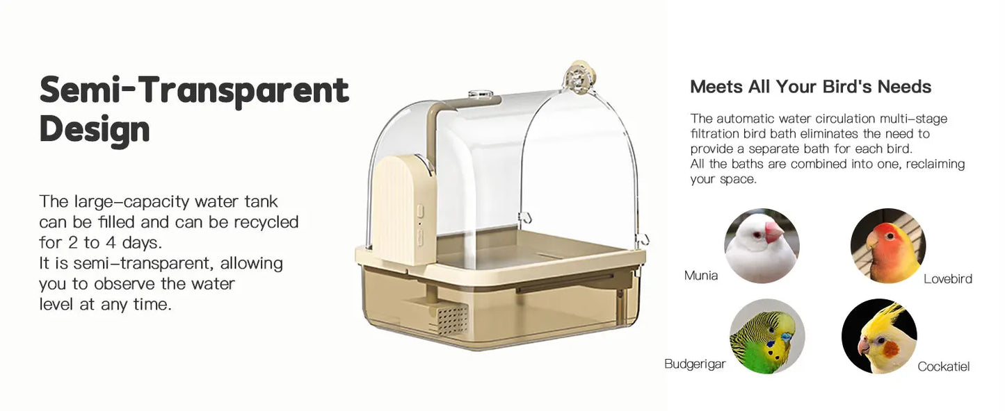 Smart Auto-Sensing Bird Bath – Hanging Circulation Shower for Parakeets & Cages