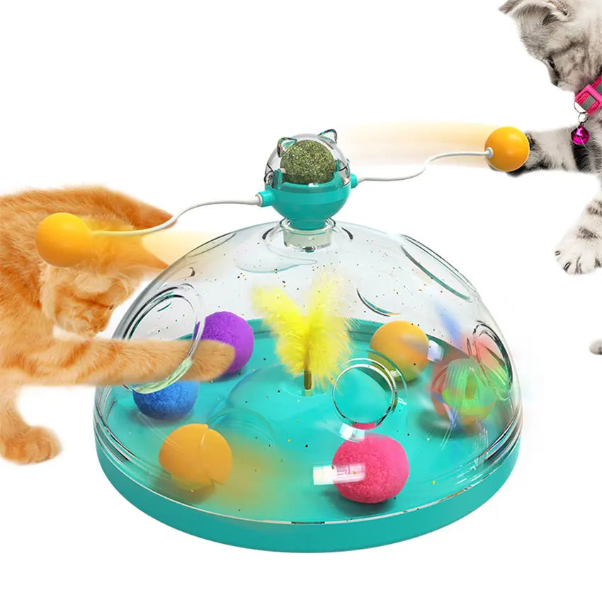 Interactive Cat Track Toy – Multi-Function Turntable with Feather & Catnip for Kittens