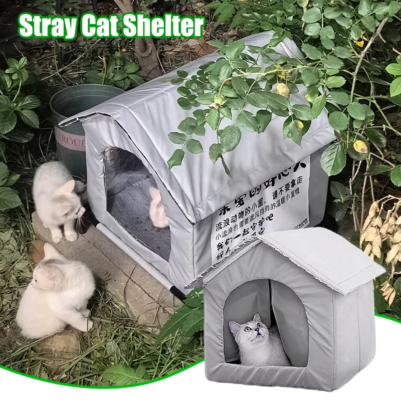 Waterproof Outdoor Pet House – Foldable Warm Cat & Dog Cave Bed