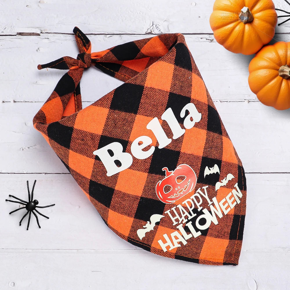 Personalized Dog Halloween Bandana – Reflective Pet Scarf for Night Parties & Safety