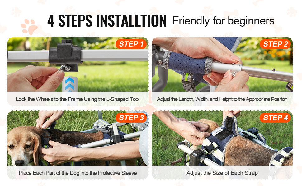 SucceBuy 2 Wheels Dog Wheelchair for Back Legs Pet Wheelchair Dog Cart/Wheelchair for Disabled Paralysis Hind Limb Weak Pet